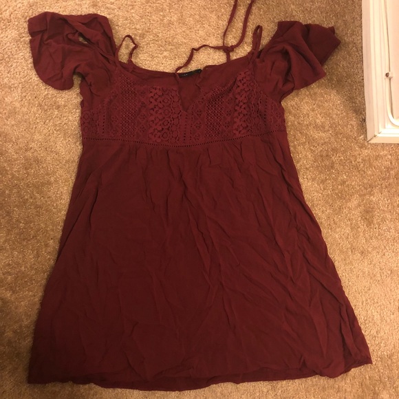 Burgundy Off Shoulder Dress - Picture 2 of 3
